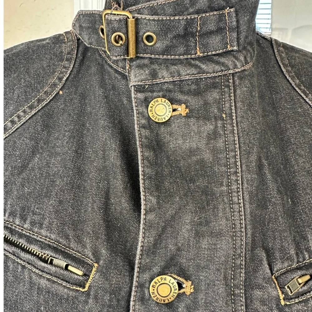 Ralph Lauren Denim SZ SM Moto VTGE Jacket Small Dark Indigo Blue /BL Buckle Neck - Picture 3 of 14